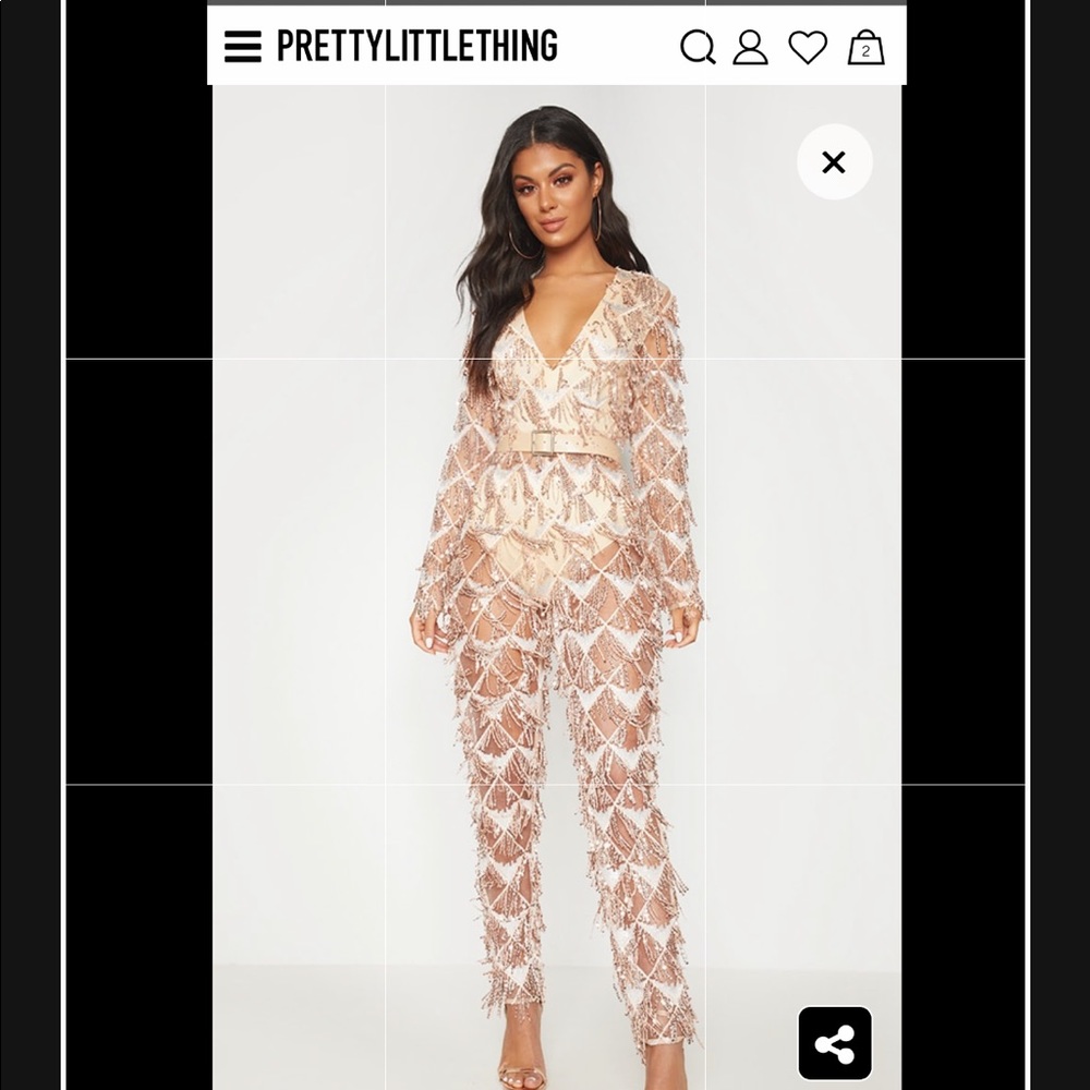 PLT Sequin/Tassel Rose Gold Jumpsuit (NWT)